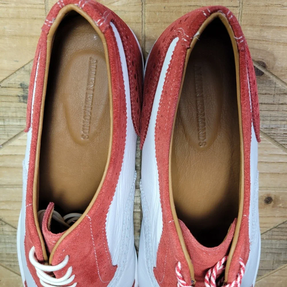 Allen Edmonds CUSTOM Strand Sneaker Mens 9 D Two Tone Red White Suede‎ Brogue